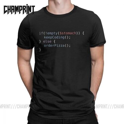 Hungry Coder T Shirts for Men Pure Cotton Vintage T-Shirt Programming Programmer Pizza Monkey Code Tees Short Sleeve Plus Size