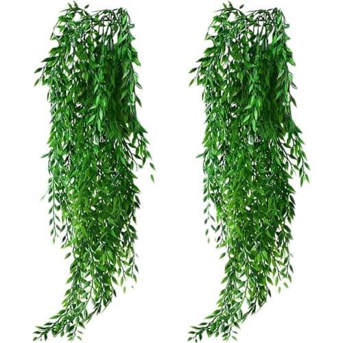 2Pcs Artificial Hanging Plants Garland Fake Willow Leaves Ivy Vine for Wall Garden Wedding Hanging Pot Basket Decor