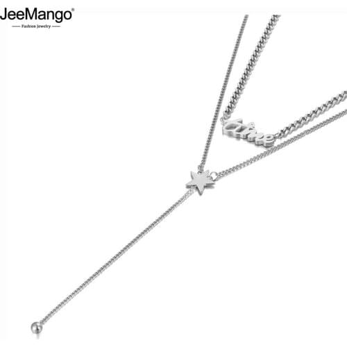 JeeMango Goth Stainless Steel Double-layer Time & Star Charm Choker Necklace Bohemia Pendant Necklaces For Women Girls JN20083
