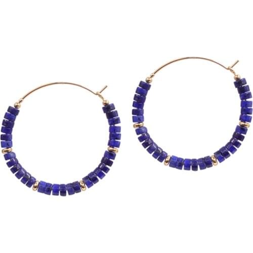 HUIDANG Fashion Spring Jewelry Navy Green Amazonite Natural Stone Beaded Hoop Earring Big for Women
