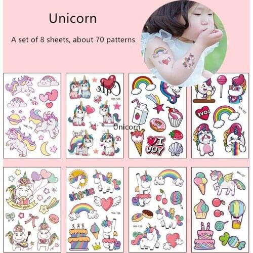 Color Unicorn Mermaid Love Tattoo Set Face Temporary Tattoo Child Tattoo Sticker Body Tatoo for Kids Cute Tattoo Children Tattoo