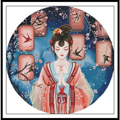Chinese Style Counted Cross Stitch Kits Tang Costume Beauty Patterns 14ct 11ct Printed Fabric DIY Embroidery Kit Needlework Sets
