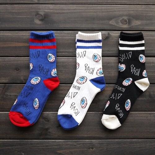 Fashion cartoon trend eyeball funny cotton jacquard men women socks perfect quality Argyle Street pattern cotton socks Skarpetki