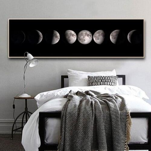 Black & White Moon Phase Canvas Poster Art Print La Lune Long Painting Nordic Decoration Abstract Wall Picture for Living Room