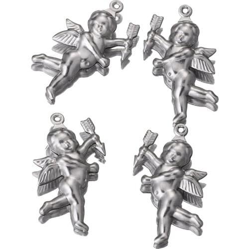 10pcs Lot Charms Heart Lover Angel Cupid Stainless Steel Pendants Making DIY Handmade Tibetan Silver Finding Jewelry Wholesale