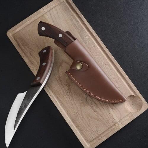 Qing 5.5 inch Boning Camping Serbian Knife Full Tang Cleaver Butcher Handmade Forged Steel Knife Slice Chef Knives With Leather