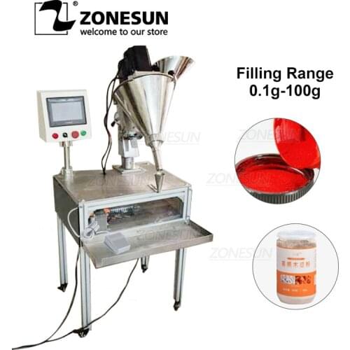 ZONESUN 0.1g-100g Semi-automatic Milk Granule Matcha Grain Powder Quantitative Trace Filling Machine Vial Bottle Filler Packing