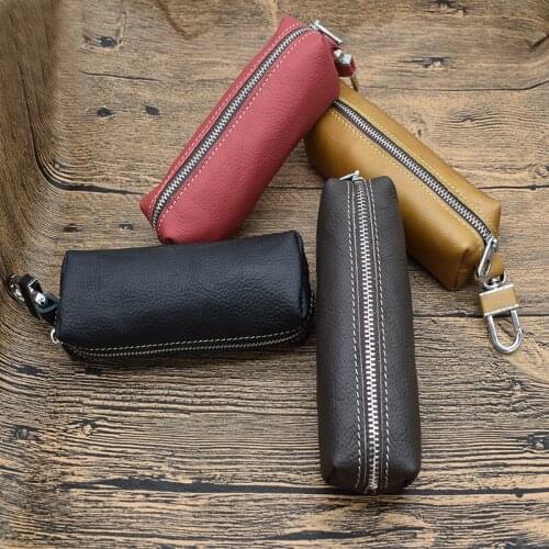Hot genuine leather women key wallet multi-function key case fashion housekeeper keys case zipper key bag pouch purse