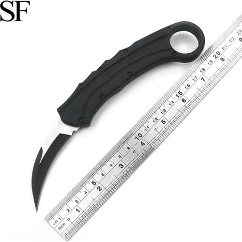 SF 8.58 Inch 440C Steel Black Tactical Hunting Knife Outdoor EDC Scimitar Convenient Carrying Nylon Sleeve + Gift Box