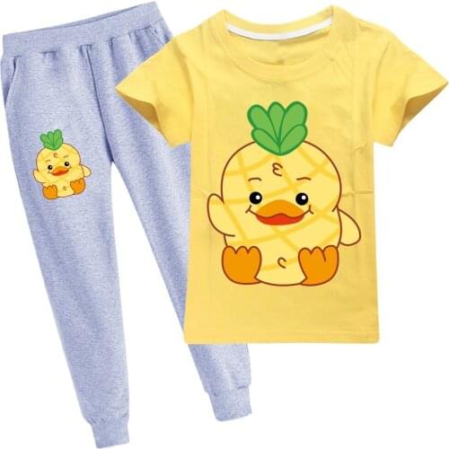 Spring/Fall Kawaii Pineapple Childrens Suit Boys/Girls Fashion Cotton Pants + T-shirt 2 Pieces Teen Casual s portswear 2-14Y