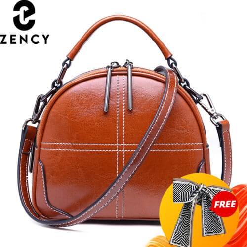 Zency New Womens Genuine Leather Crossbady Bag Wide Shoudler Strap Retro Sewing Tread Desigant Top-Handle Lady Shell Soid Bags
