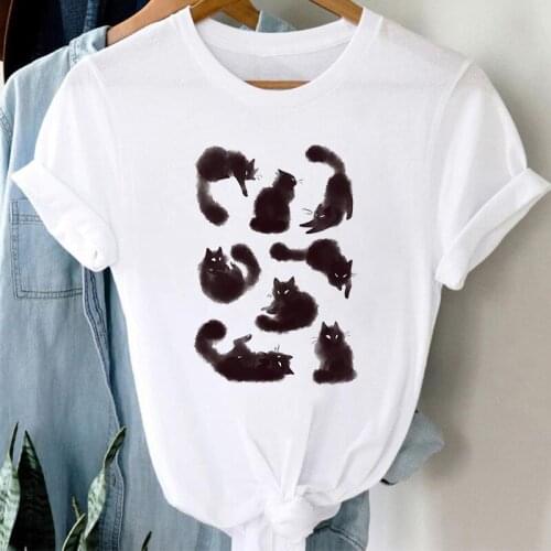 2021 Women t-shirts Cartoon Animal Cat Fashion Printing Female T Shirt 90s Summer Clothes Ladies Tee Tops Graphic Womens T-Shirt