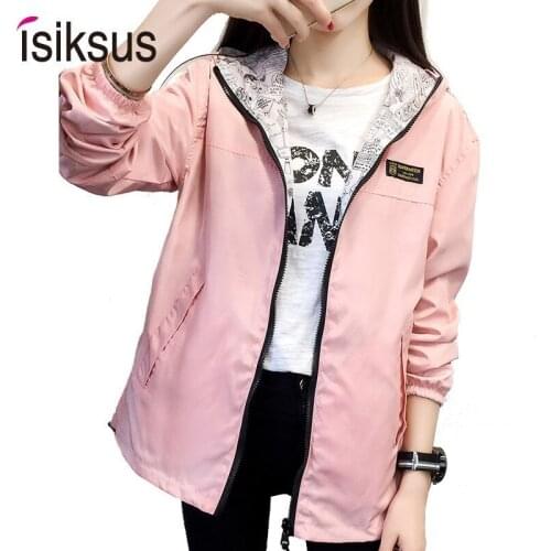 Isiksus Black Windbreak Jacket Women Long Sleeve Hooded Coats Spring Autumn Casual Solid Zip Up Basic Jackets for Women WJ020