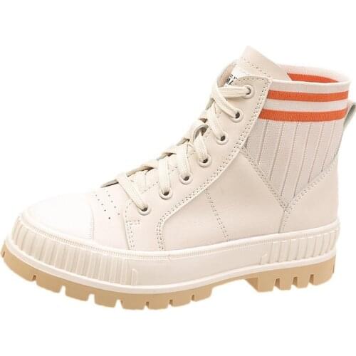 Women Boots Designer Ankle Boots Woman Flat Ladies Casual Shoes High Top Walking Girls Footwear Beige Knitted Stripe Welt