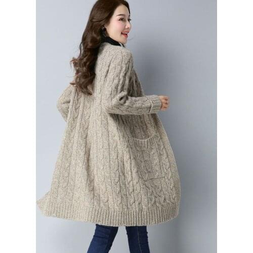 Women Autumn Cashmere Plus Size 3XL Middle Long Knitwear Female Long Sleeve Knitted Sweater Lady Casual Loose Cardigan Coats