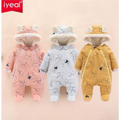 IYEAL Winter Fleece Boy Girl Clothing Soft Infant Warm Overalls Baby Clothes Rompers Long Sleeve Newborn Jumpsuit Coat Outerwear