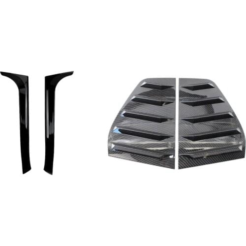 2 Pcs Gloss Black Rear Side Wing Spoiler Stickers Trim Cover & 2 Pcs Carbon Look Window Louver Rear Side Vent Cover