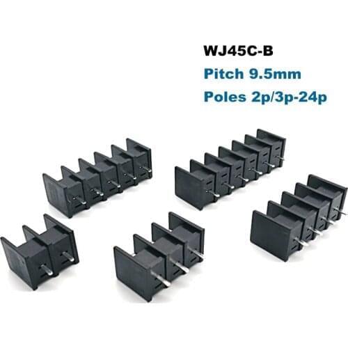 20Pcs Pitch 9.5mm Barrier Screw Terminal Block 45C-B Straight Pin 2/ 3/4/5/6/7/8/9P Connector Morsettiera 25A 12AWG 300V
