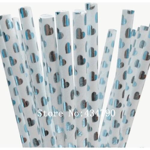 200pcs Metallic Silver Foil Heart Paper Straws Bulk-Shiny Bridal Shower Wedding Valentines Day Party Drinking Paper Straws