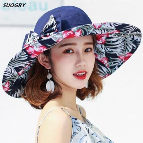 2017 Fashion Women Hat Summer Large Brim Beach Sun Hats For Girl Protection Women Printing Caps Hat With Big Head Lady Sun Hat