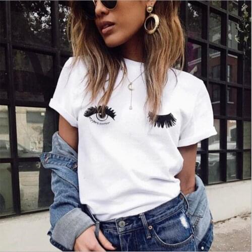 2021 Summer Womens Harajuku Harajuku Glossy Eyelashes Print T-shirt Womens T-shirt Ropa Mujer Rm