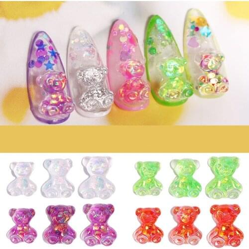 12Pcs Mixed 3 Size Cute Bear 3D Nail Art Decorations Fashion Polish UV Gel DIY Design Manicure Ornaments Accessories