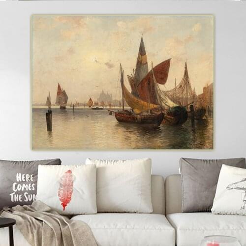 Adolf Kaufmann《In the Venetian Lagoon》Canvas Oil Painting Art Aesthetic Picture Wall Hanging Decor Home Living Room Decoration