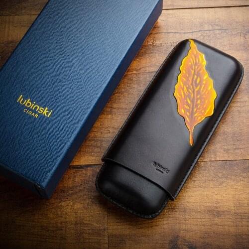 LUBINSKI Exquisite Genuine Leather Black Cigar Case Travel Case Humidor Holder 2/3 Tube Fit Cigars Tobacco For COHIBA New