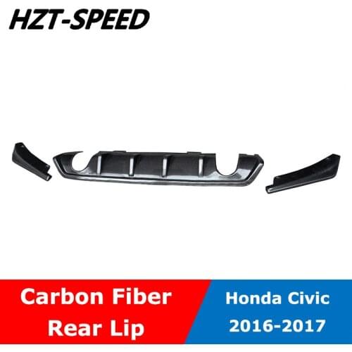 Civic 10TH Carbon Fiber Two Out Exhaust Rear Bumper Lip Diffuser Spoiler For Honda Civic 10TH Car Styling 2016-2017