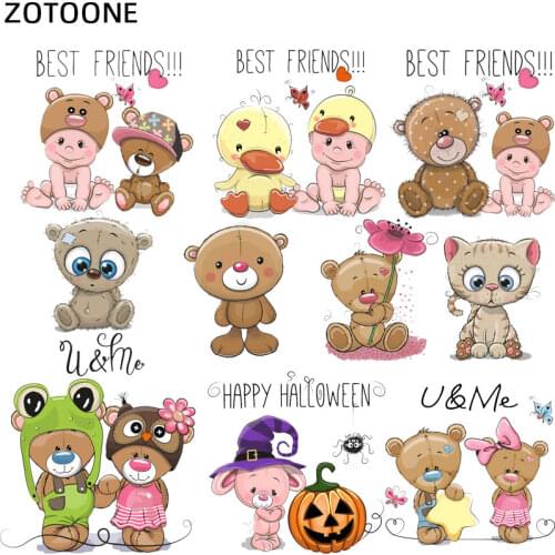 ZOTOONE Children DIY Patch Cute Bear Iron on Cloth Patches Iron Transfer Sticker Vinyl Heat Press T-shirt Applique Decoration G
