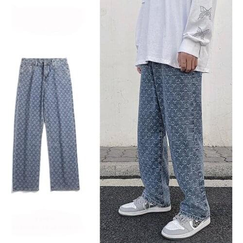 Mens Brand Designer Jeans Pants Printed Baggy Hip Hop Denim Trousers Losse Fit Floral Jeans Fashion Design Jeans