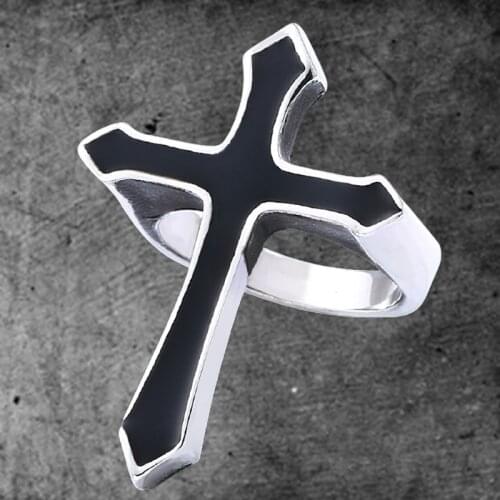 Stainless Steel Vintage Black Big Cross Ring For Women Party Jewelry Men Trendy Gothic Metal Color Finger Rings Anillo