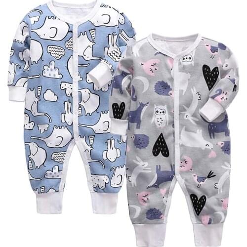 Unisex Fashion Cartoon Print Cotton Boys Girls Long Sleeve Romper Infant Jumpsuit Newborn 2Piece/lot Baby Clothes