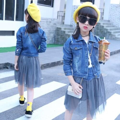 Children Clothing Sets Spring Cotton Girls Clothing Sets Fashion High Quality Denim Coat & Skirts 2Pcs Kids Clothing For Girls
