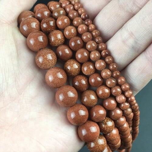 Natural Stone Gold Sand Loose Spacer Round Beads For Jewelry Making DIY Bracelet Necklace Accessories 15''4/6/8/10/12mm