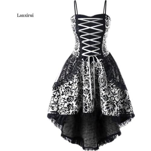 Summer Party Dress Women Gothic Floral Print Lace Dresses Sleeveless Patchwork Sexy Dresses Party Night Club Dress