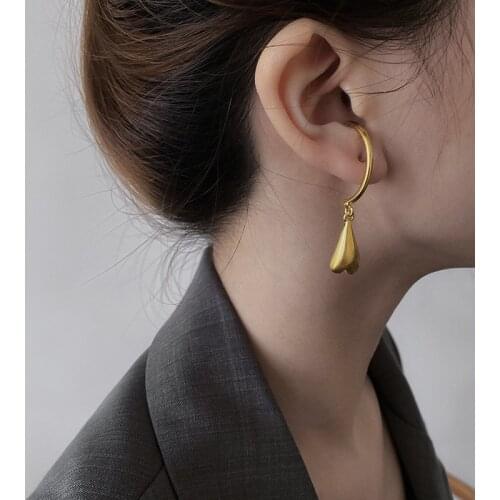 VSnow Minimalist Gold Color Metal Love Heart Geometrical Dangle Earrings for Women Girls Fashion C Shape Earrings Luxury Jewelry