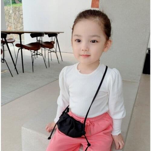 Fashion Baby Girl Cotton Ribbed TShirt Puff Sleeve Infant Toddler Girl Pincess Sweatshirt Long Sleeve Tee Top Solid Blouse 1-10Y