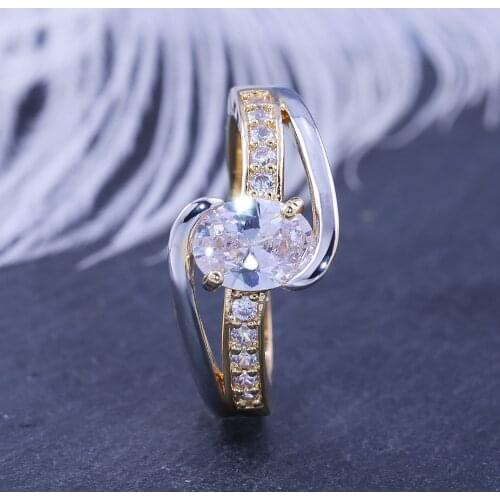 Fashion Two Tone Crystal Wedding Rings For Women Creative Oval Cubic Zircon Bridal Rings Jewelry Gifts Dropshipping Bijoux