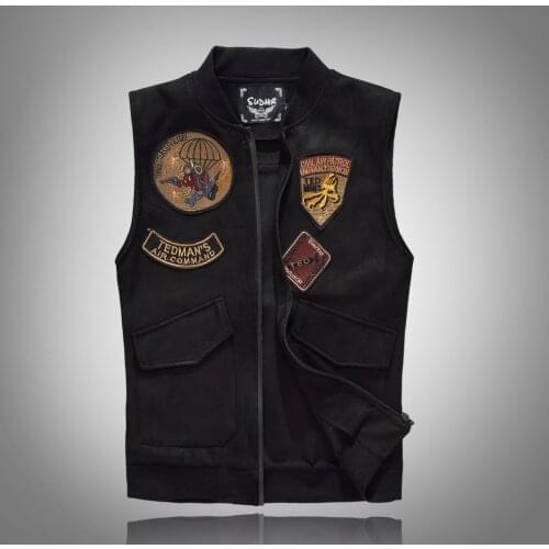 Spring Autumn 2021 Black Solid Color Denim Vest Mens Punk Rock Style Waistcoat Motorcycle Sleeveless Jacket