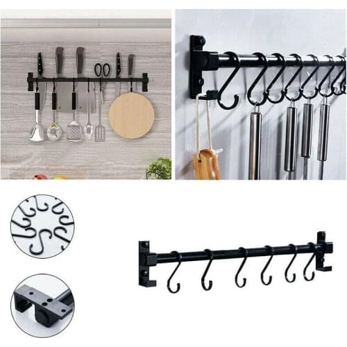 Kitchen Rail Rack Wall Mounted Utensil Hanging Rack Hanger 6 Hooks Holder Tool-ABUX