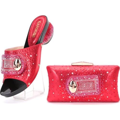 2021 new Italian design Africa Nigeria high heel flat heel party dinner diamond wedding hand held bag dinner bag womens shoes b