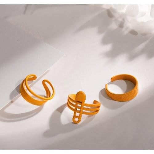 New Design Hand Painted Yellow Color Dripping Oil Irregular Open Rings for Women Fashion Korea Geometric Rings Jewelry Gifts