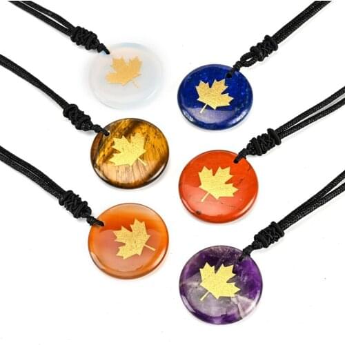 Autumn Maple Dangle Maple Leaves Charms Necklace Natural Crystal Stone Jewelry