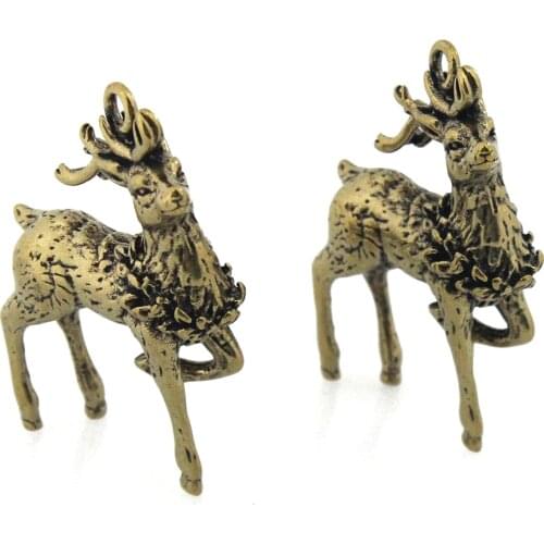 1pcs Solid Brass Sika-deer Charm Pendant Table Decors Leather Craft DIY Decoration Keyring Animals Gift CLOXY