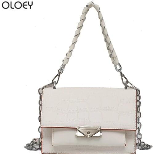 OLOEY Bags for women New fashion shoulder bag Crocodile pattern small square bag Handbag Woven chain crossbody bag