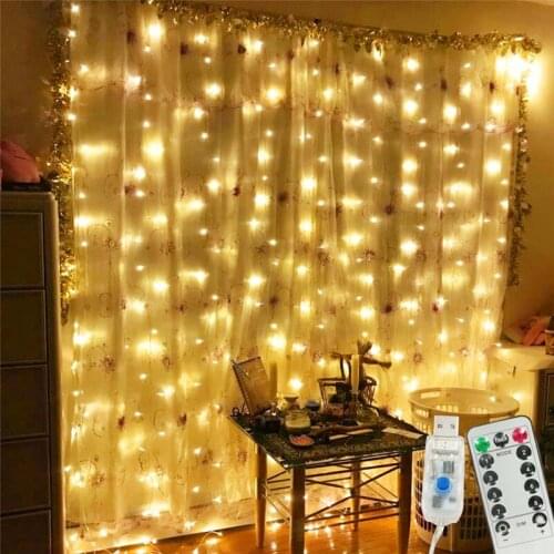 3x3m fairy tale curtain light LED remote control USB string light for family bedroom window holiday party decoration 5z
