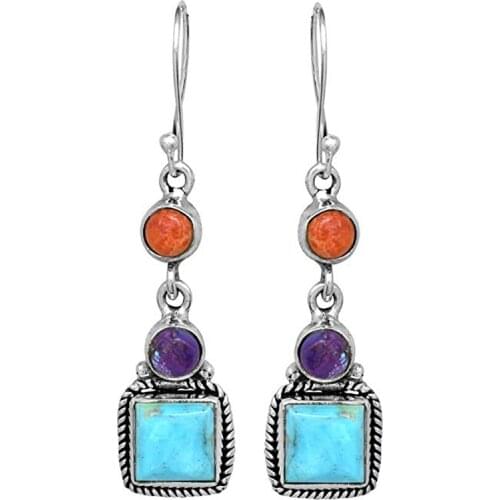 Vintage Turquoises Drop Earrings Ethnic Style Beaded Long Dangle Earrings For Women Gothic Party Statement Jewelry Gift G4D446