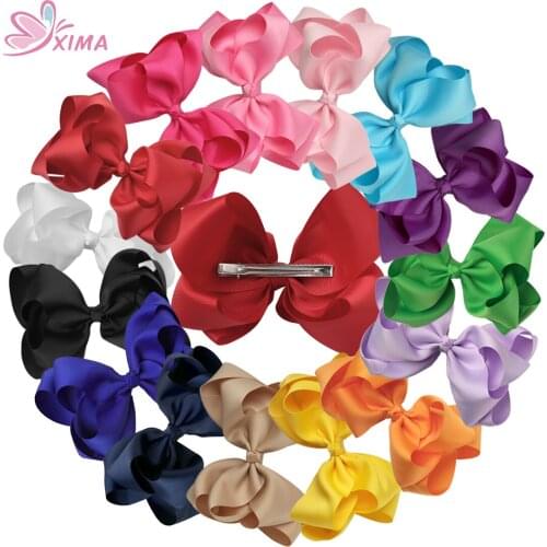 XIMA 15PCS 6inch Double Layers Solid Grosgrain Ribbon Bows with Alligator Clip Hairpins Hair Accessories