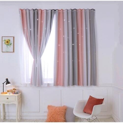 Blackout Curtains for Bedroom Girls Window Treatments Kids Room Darkening Cute Star Cutout Curtains Pink Gray Gradient